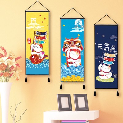 Japanese Noren Lucky Cats Printed Tapestry Wall Hanging Banner Rooms Home Adorn   253656127049